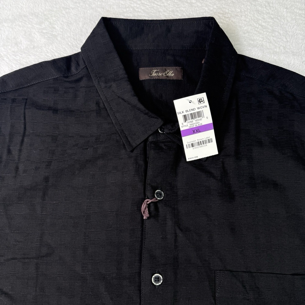 Tasso Elba Shirt Mens‎ 2XL Black Silk Blend Beach Hawaiian Camp Button Down NWT